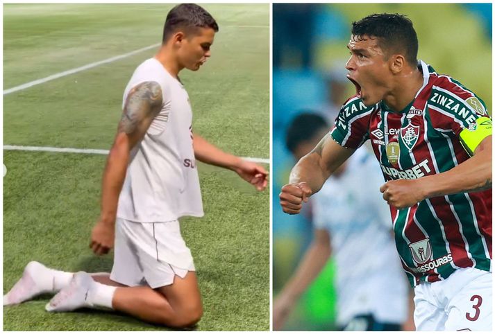 Thiago Silva er mjög trúaður og það sáu menn þegar hann spilaði í Evrópu. Hann þakkaði guði fyrir úrslit helgarinnar og gerði það á mjög sérstakan hátt.