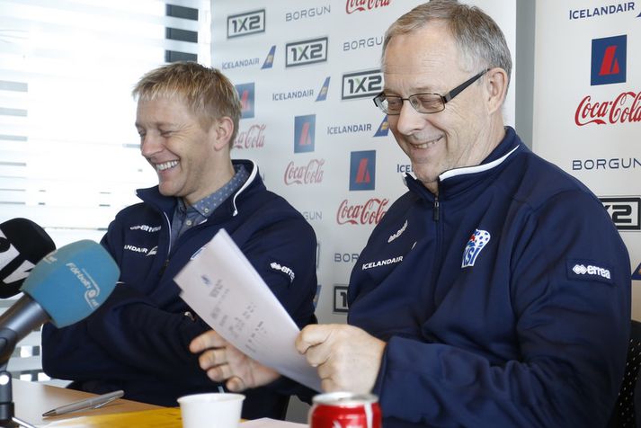 Heimir Hallgrímsson og Lars Lagerbäck landsliðsþjálfari.