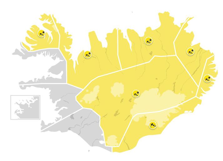 Veðurstofa Íslands hefur gefið út gula viðvörun vegna veðurs um meirihluta landsins.