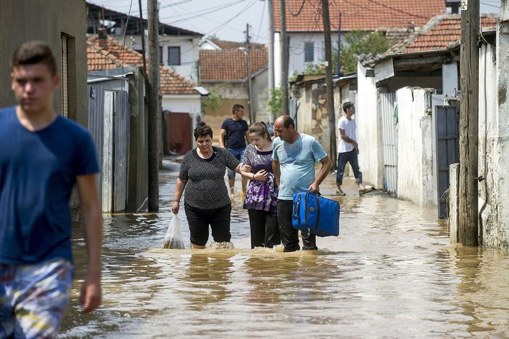 Mikil rigning skall á Skopje.