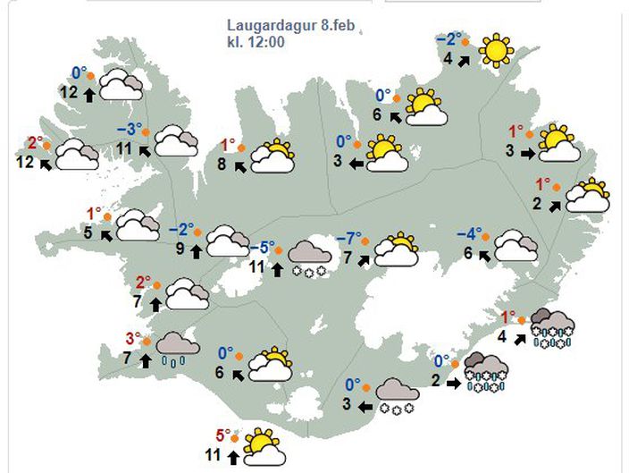 Veðrið á hádegi í dag.