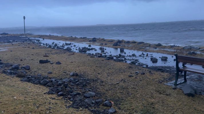 Göngustígurinn í Skerjafirði í morgun. 