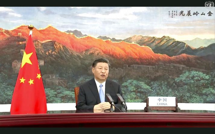 Xi Jinping, forseti Kína, sendi allsherjarþinginu myndbandsávarp. Þar tilkynnti hann um metnaðarfyllri loftslagsmarkmið Kínverja.