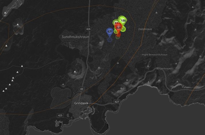 Ellefu skjálftar hafa mælst við Sundhnúka síðustu klukkustundir.