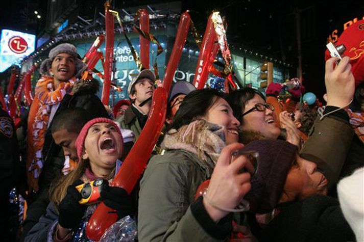 Nýju ári fagnað á Times Square í New York í nótt.