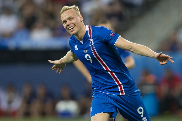 Kolbeinn Sigþórsson fagnar marki með íslenska landsliðinu á EM 2016.