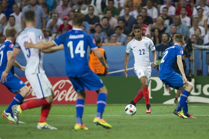 Marcus Rashford í leiknum á móti Íslandi á EM 2016.