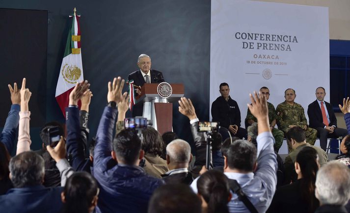 Andres Manuel López Obrador, forseti Mexíkó, á blaðamannafundi.