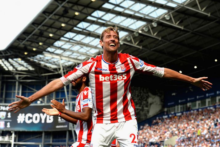 Peter Crouch skoraði fyrir Stoke í dag.