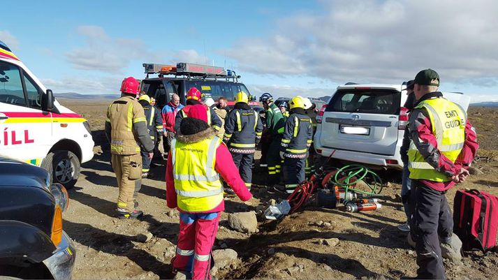 Samkvæmt upplýsingum frá slökkviliðinu á höfuðborgarsvæðinu varð slysið á Kjalvegi.