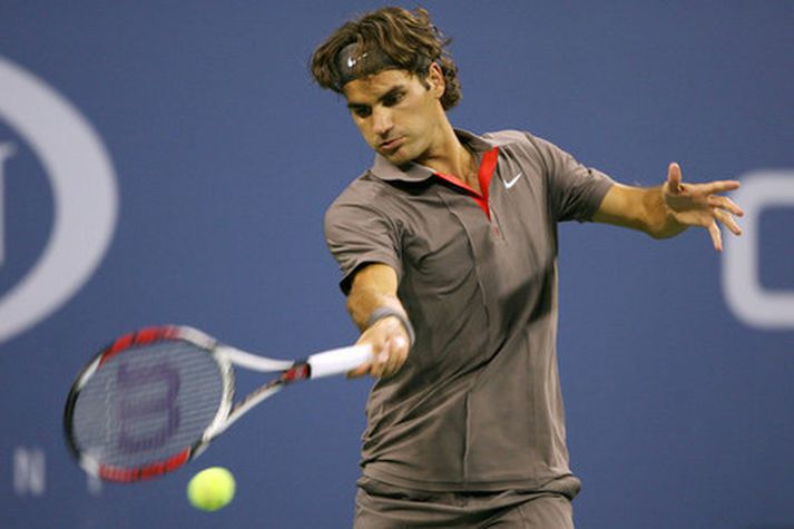 Federer á fullu í New York í nótt.